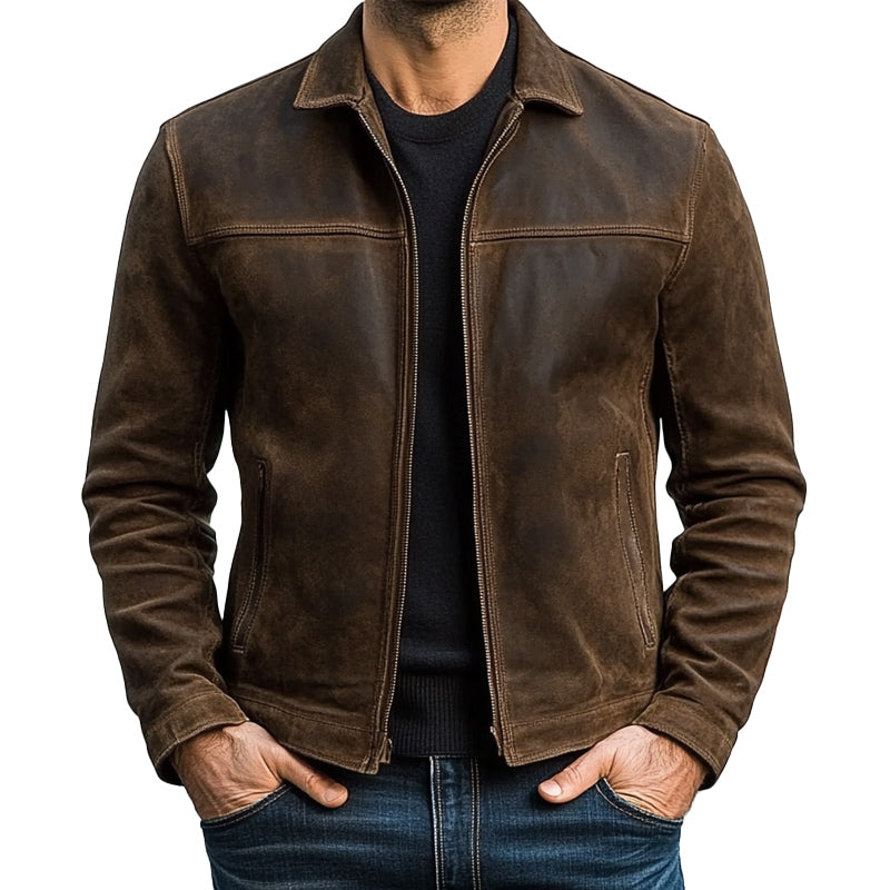 Chaqueta de cuero para hombre con cremallera