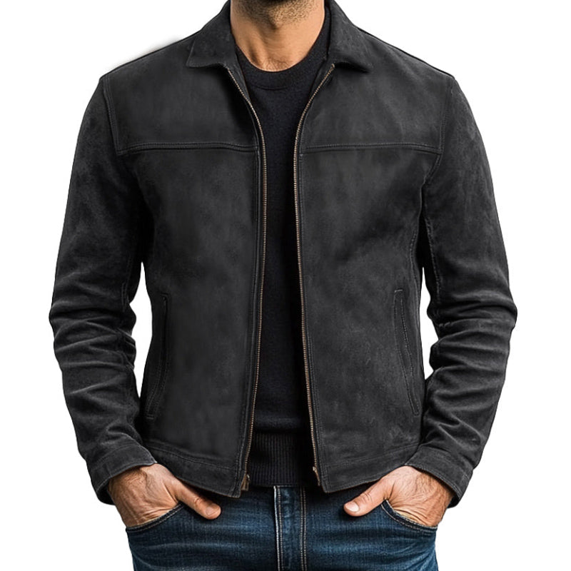 Chaqueta de cuero para hombre con cremallera