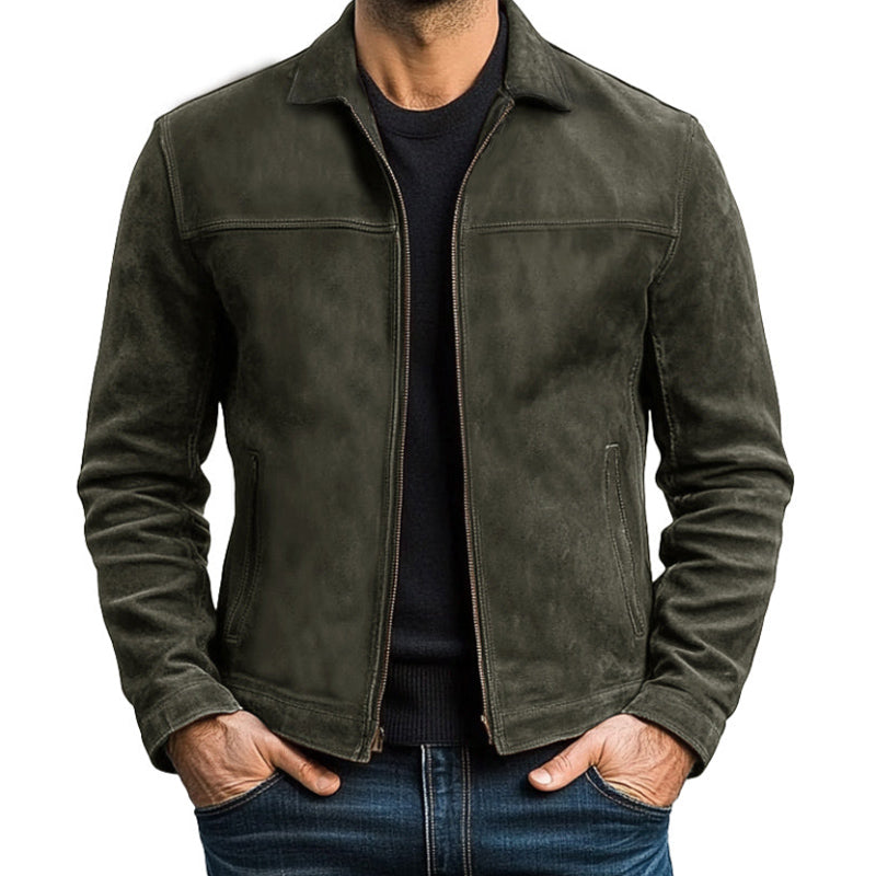 Chaqueta de cuero para hombre con cremallera