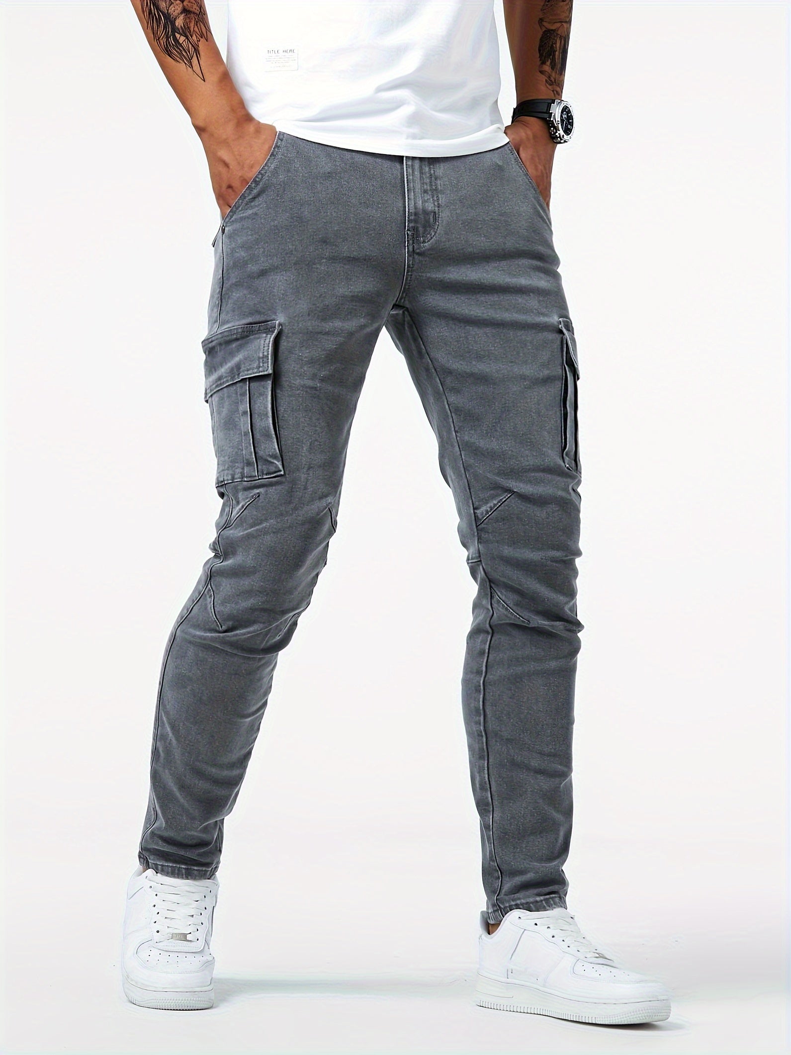 Alberto | Pantalones Cargo en Denim Elástico