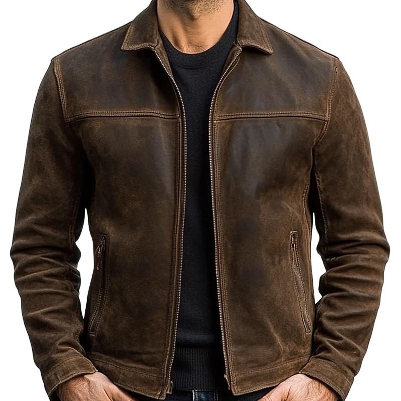 Chaqueta de cuero para hombre con cremallera